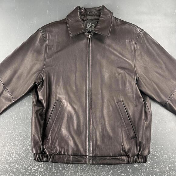 Jos A Bank Leather Jacket Mens Large Black Full Zip Soft Supple Dress Old Money - Picture 4 of 9